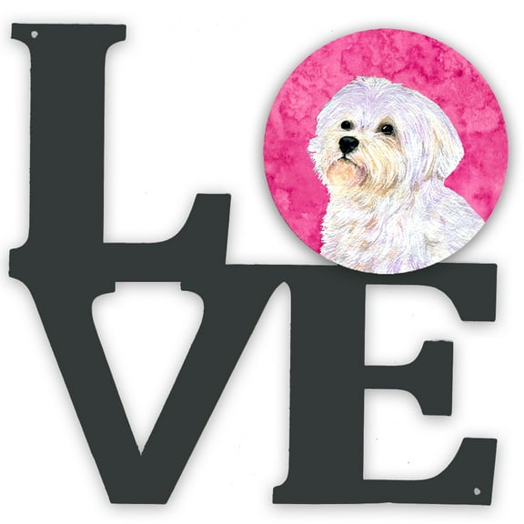 Pink Maltese Metal Wall Artwork LOVE
