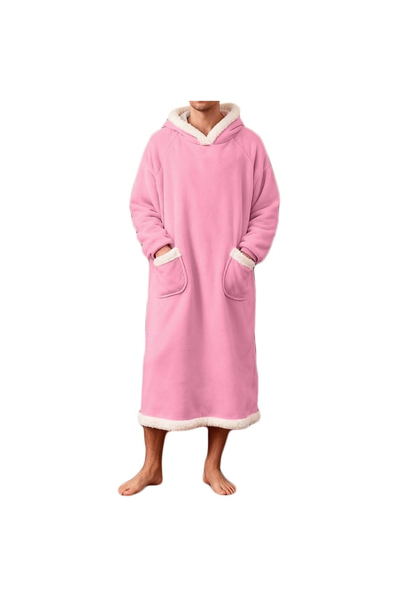 Pink Man Brunch Hood Outerwear Bath Robe Robes for Mens Fleece Lined Wool Flannel Long Warm Fuzzy with Hood Basic Winter Fall Coats 2026 Clothes Y2K S
