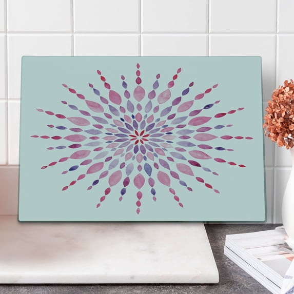 Pink Mandala Cutting Board, Watercolor Folk Oriental Old Hipster Boho Tattoo, Decorative Tempered Glass Cutting and Serving Board, in 3 Sizes, by Ambesonne