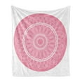 thumbnail image 1 of Pink Mandala Soft Flannel Fleece Blanket, Circular Cosmos Motif with Geometric Culture Lines Colorful Illustration, Cozy Plush for Indoor and Outdoor Use, 60" x 80", Baby Pink White, by Ambesonne, 1 of 6