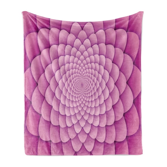 Pink Mandala Soft Flannel Fleece Blanket, Digital Lotus Flower with Abstract Spiral Flower Petal Leaf Effects, Cozy Plush for Indoor and Outdoor Use, 70" x 90", Pale Pink and Magenta, by Ambesonne
