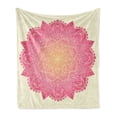 thumbnail image 1 of Pink Mandala Soft Flannel Fleece Throw Blanket, Vibrant Universe Tribal Awakening Healing Pattern, Cozy Plush for Indoor and Outdoor Use, 60" x 80", Hot Pink Coral and Cream, by Ambesonne, 1 of 6
