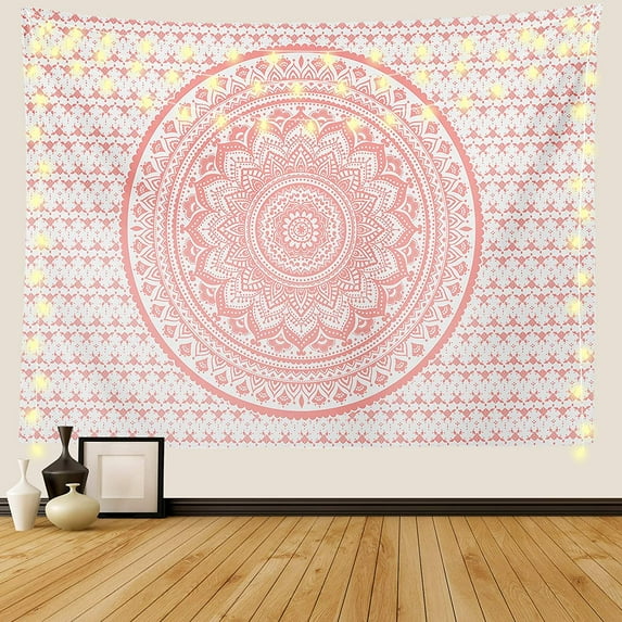 Pink Mandala Tapestry, Indian Hippie Bohemian Psychedelic Tapestries Women Wall Hanging for Bedroom Teen Girl(Pink, 51.2" x 59.1")