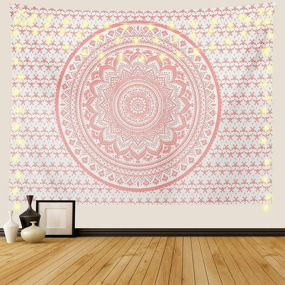 Pink Mandala Tapestry Indian Hippie Bohemian Psychedelic Tapestries Women Wall Hanging for Bedroom Teen Girl (Pink, 59.1" x 82.7")