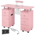 thumbnail image 1 of Pink Manicure Table Nail Desk for Nail Tech, Nail Table w/Electric Dust Collector, 4 Drawer&1 Cabinet Storage, Lockable Rolling Wheels, Built in Power Outlet, Wrist Cushion, 1 of 10
