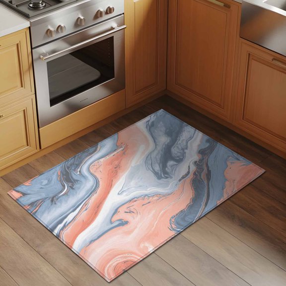 Pink Marble 2x3 Rug for Entryway Front Door Kitchen Sink Area, Modern Abstract Fantasy Orange Gray Blue Marble Waves Low Pile Washable Non Slip Rectangle Area Rug