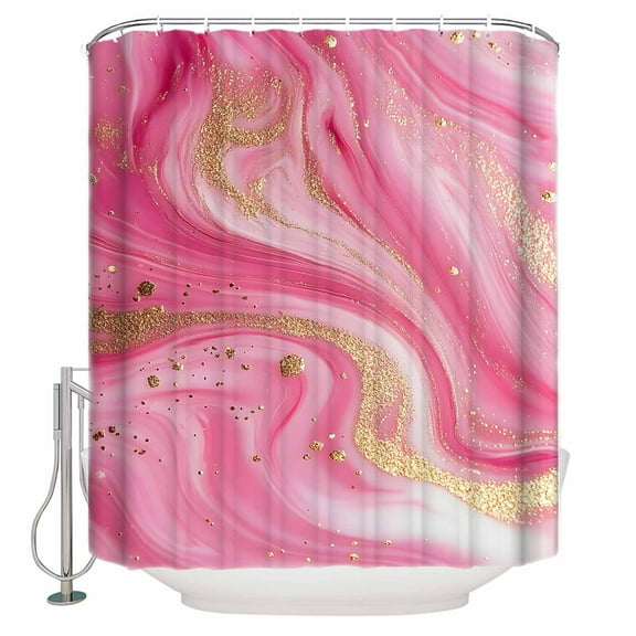 Pink Marble Abstract Shower Curtain, 60" x 72", Gold Foil Modern Waterproof Bathroom Curtain Washable Shower Curtain Set with 12 Hooks