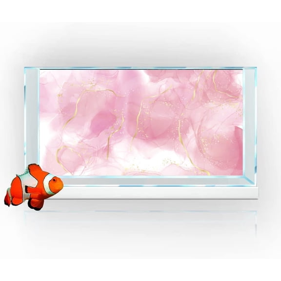 Pink Marble Aquarium Background, Art Abstract Pink Gold Line Marble Terrarium Background, Coloful Marble Glass Terrarium Background with 8 EVA Double-Sided Tape, 24X12IN