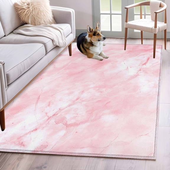 Pink Marble Area Rug 4x6 Washable Rug Non Slip Modern Abstract Art Elegant Large Area Rug Indoor Floor Carpet for Entryway Bedroom Kitchen Living Room Home Office Dining Room Nursery