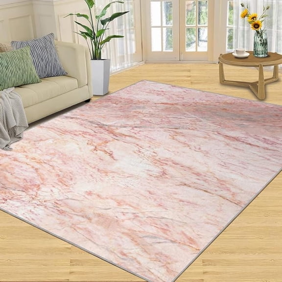 Pink Marble Area Rug, Fashion Light Pink Indoor Non Slip Bedroom Rug, Low Pile Fade Resistant Soft Rug For Woman Bedside Living Room Kitchen Dining Room Decor Floor Mat 1x2ft
