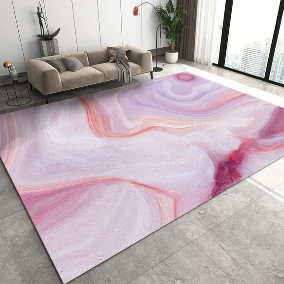 Pink Marble Area Rugs, Non Self-Adhesive Custom Carpet, Bathroom Rugs Soft Touch Easy to Clean Fine Pile for Living Study Bedroom Kitchen Dining Room,4ft x 8ft