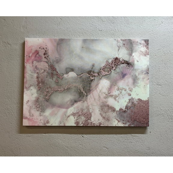 Pink Marble Art Canvas, Gray Marble Printed, Abstract Printed, Pink And Gray Marble, Luxury Marble Artwork, Alcohol Ink Wall Decor, Canvas Wall Decor - Black Framed