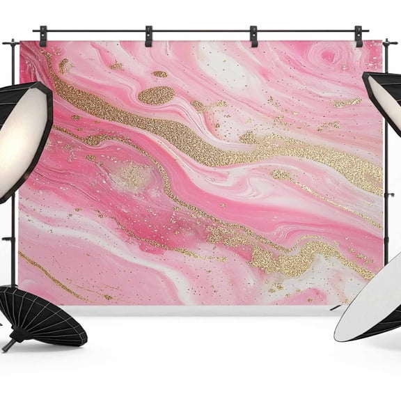 Pink Marble Backdrop for Photoshoot,Photography Photo Studio Background Wall Backdrop,Golden Abstract Modern Ink Painting Back Drop Banner Panel for Portraits Wedding Live Streaming Decor 12x8Ft