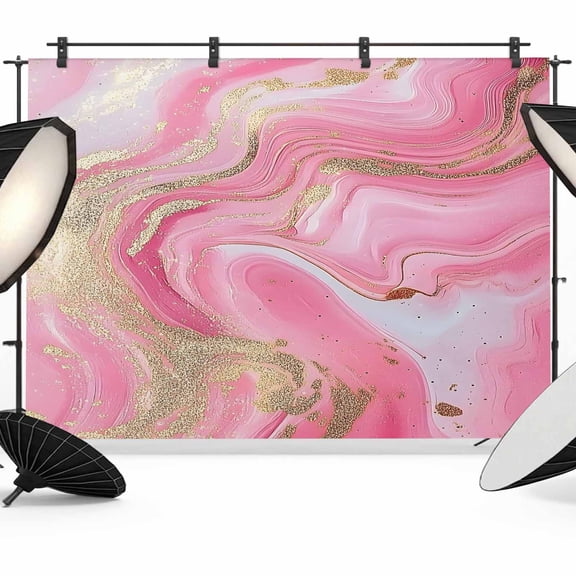 Pink Marble Backdrop for Photoshoot,Photography Photo Studio Background Wall Backdrop,Modern Abstract Luxury Golden Artwork Back Drop Banner Panel for Portraits Wedding Party Live Streaming 7x5Ft