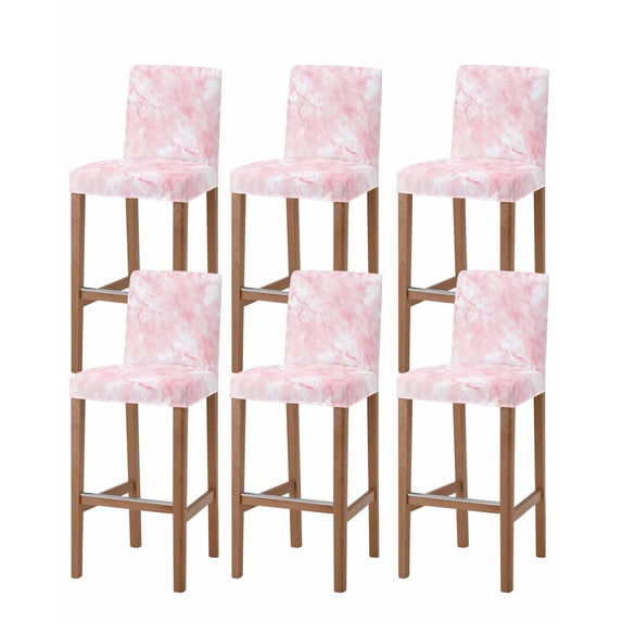 Pink Marble Bar Stool Covers Set of 6, Modern Abstract Art Elegant Stretch Washable Bar Chair Covers with Backs, Removable Pub Counter Height Chair Cover for Kitchen Dining Room Cafe