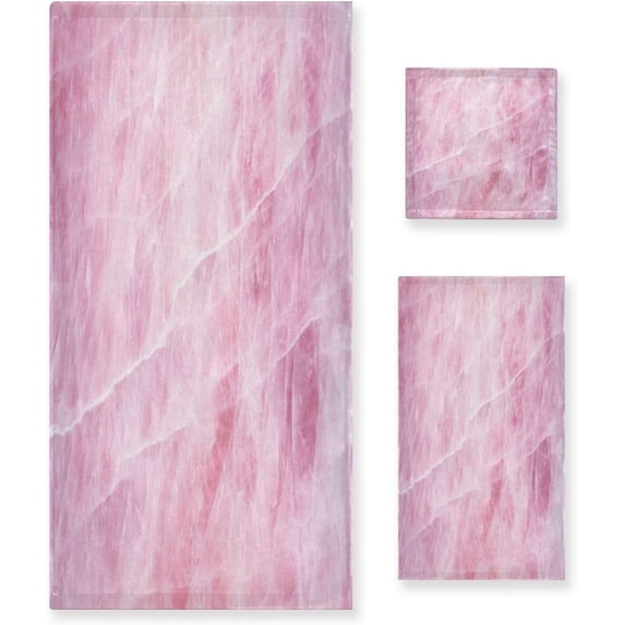 Pink Marble Bath Towel Set of 3, Highly Absorbent & Soft Bathroom Towels Set Quick Dry Towels Set for Bathroom Spa Beach (1 Bath Towels, 1 Hand Towel, 1 Washcloth) Washcloth Gift