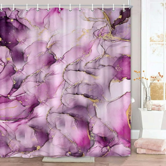 Pink Marble Bathroom Shower Curtain Set with Hooks 36X72in