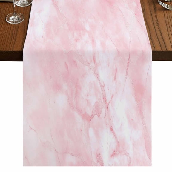 Pink Marble Burlap Cotton Table Runner 13x36 Inches Short, Modern Abstract Art Elegant Farmhouse Table Runners, Outdoor Dining Tablecloths Decor for Baby Shower/Party/Wedding