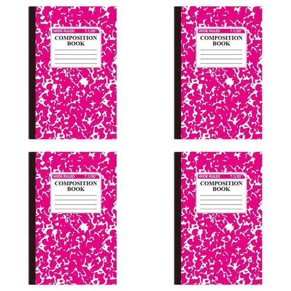 Pink Marble Composition Notebook, Wide Ruled Composition Book Bulk 4 Pack, 60 Pages Primary Notebook For Classroom Writing