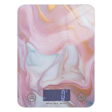 Pink Marble Food Scale Digital Kitchen Scale Waterproof Tempered Glass Tare Function 11 lb for Baking Cooking Meal Prep