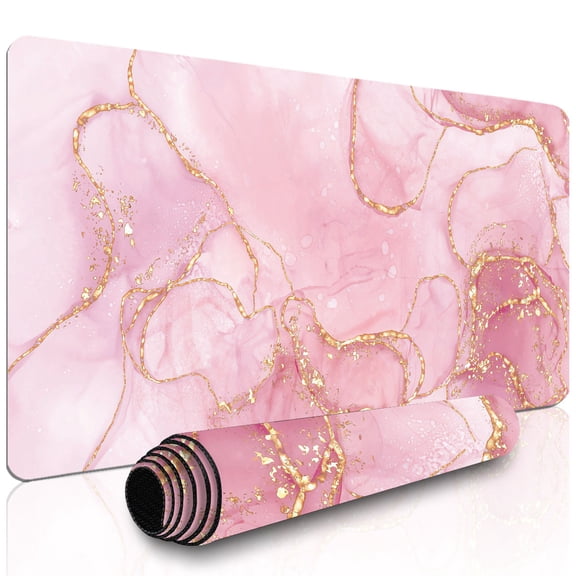 Pink Marble Gaming Mousepad Large Extended Desk Mat for Desk Non-Slip Waterproof Keyboard Pad Desk Protector, Aesthetic Office Gaming Accessories