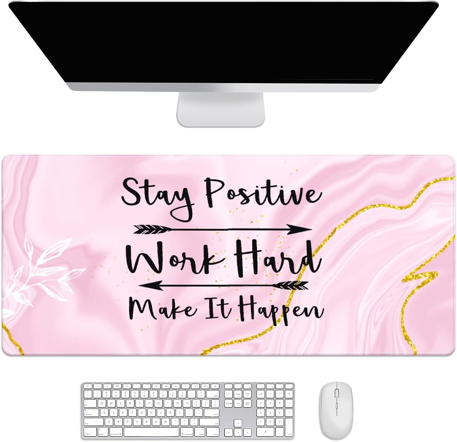 Pink Marble Gold Desk Mat, Desk Accessory, Cute Workspace, Trendy Workspace, Trendy, 35.4x15.7in Large Gaming Mouse Pad, Cute Desk Topper, Pretty Desk Pad