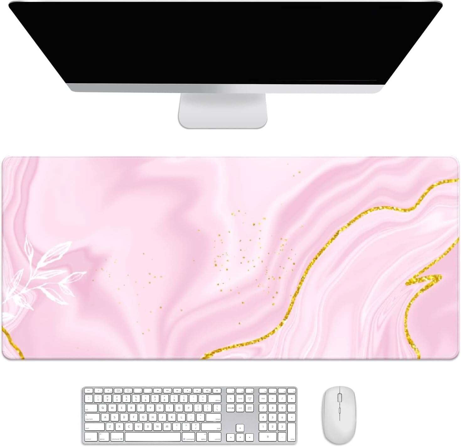 Pink Marble Gold Desk Mat, Desk Accessory, Cute Workspace, Trendy Workspace, Trendy, 35.4x15.7in Large Gaming Mouse Pad, Cute Desk Topper, Pretty Desk Pad