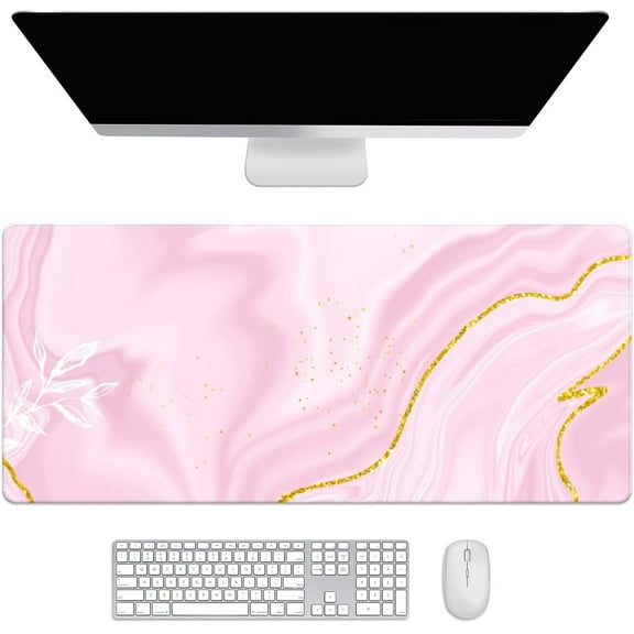 Pink Marble Gold Desk Mat, Desk Accessory, Cute Workspace, Trendy Workspace, Trendy, 35.4x15.7in Large Gaming Mouse Pad, Cute Desk Topper, Pretty Desk Pad