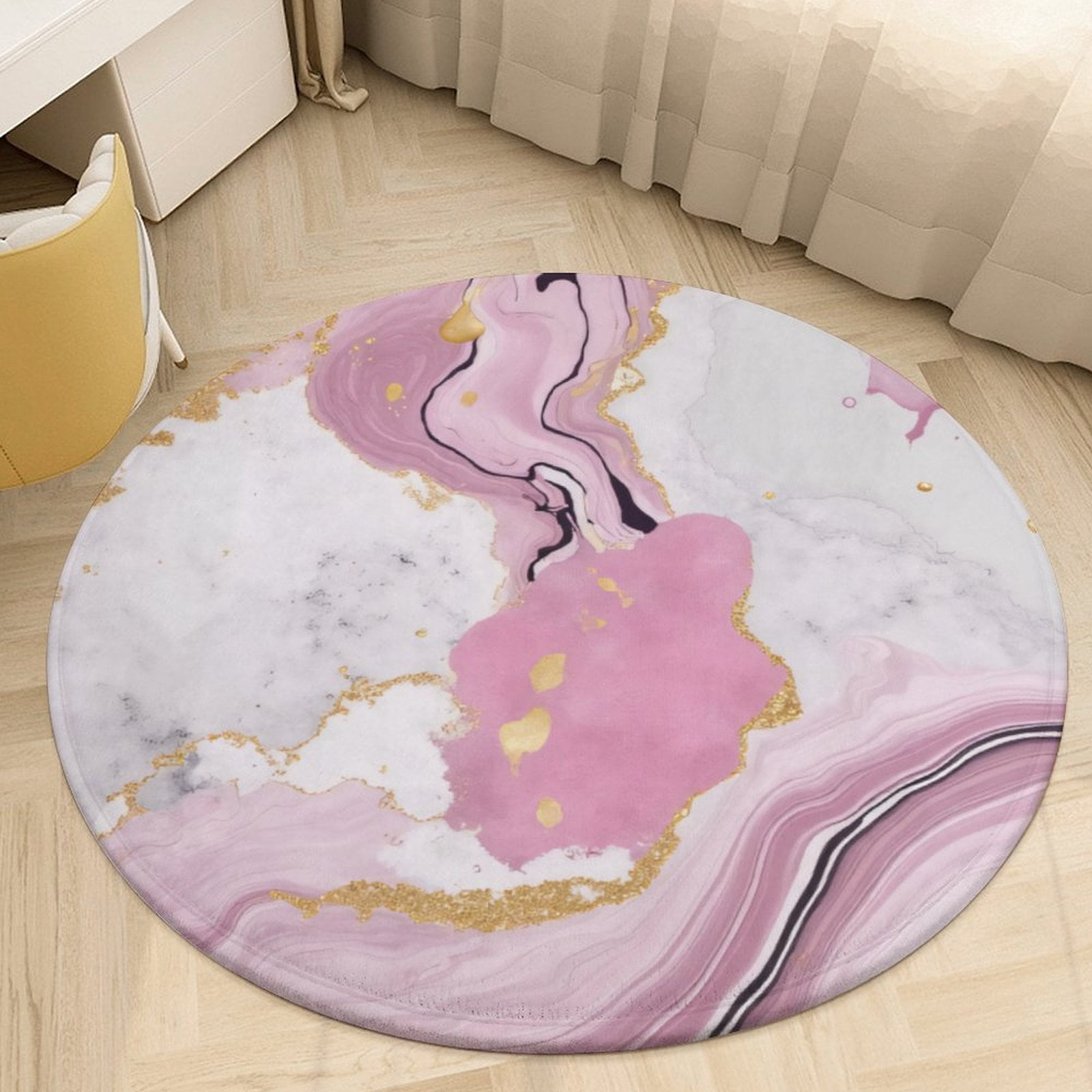 Pink Marble Gold Glitter Art(1)-1 Round Area Rugs for Bedroom Living ...