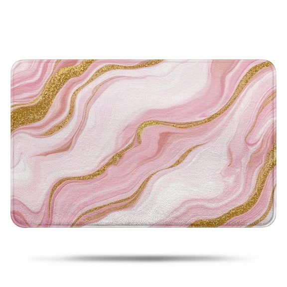 Pink Marble Gold Line Pattern Bathroom Rugs Mat,Non Slip Microfiber Bathroom Rug,Rubber Backing,Soft Bathroom Mats for Bathroom Floor,Tub and Shower,17x27in(43x68cm)
