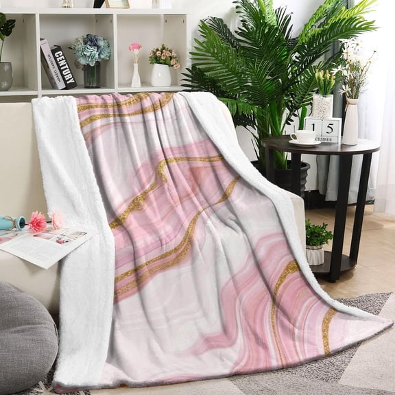 Pink Marble Gold Line Pattern Blanket,Comfortable Soft Lamb Wool Throw Blanket,All Season,Warm Lightweight Blankets for Sofa Bed Couch Living Room Chair,40"x50"