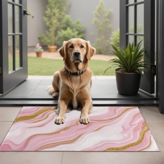 Pink Marble Gold Line Pattern Door Rugs,Washable Non Slip Door Mats Indoor,Decorative Door Mats,Entry Mat Indoor for Entrance,Bedroom,Kitchen,Bathroom,20"x32"