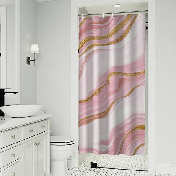 Pink Marble Gold Line Pattern Shower Curtain 36"x72" ,Bathroom Decorative Shower Curtains Set with 12 Hooks,Modern Waterproof Washable Shower Curtain