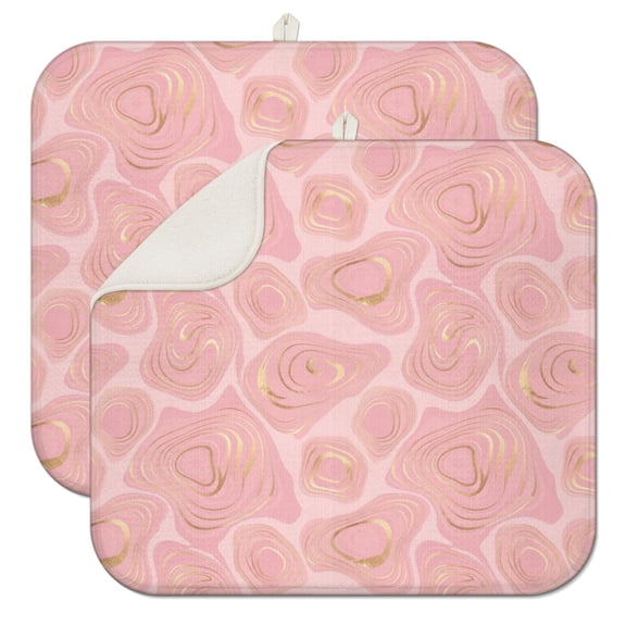 Pink Marble Gold Pattern Dish Drying Mat for Kitchen 1 Pack, Ultra Absorbent Microfiber Dishes Drainer Mats,16"x18"