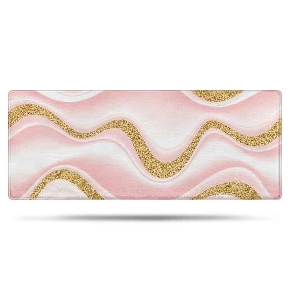 Pink Marble Gold Wave Pattern Bathroom Rugs Mat,Non Slip Microfiber Bathroom Rug,Rubber Backing,Soft Bathroom Mats for Bathroom Floor,Tub and Shower,60x24in(150x60cm)