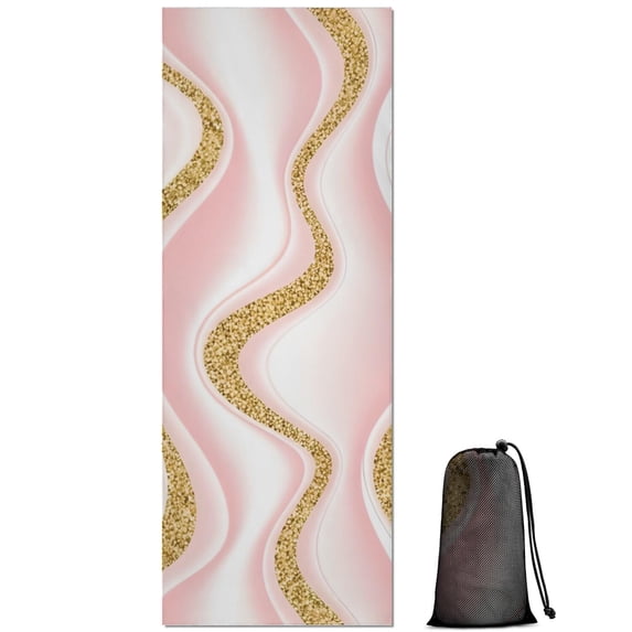 Pink Marble Gold Wave Pattern Hot Yoga Mat Towel Non Slip for Hot Yoga - Quick-Drying Yoga Mat Cover with 4 Corner Pockets with Travel Bag - Hot Yoga Towel Non Slip 70"x26"