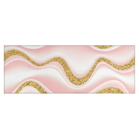 Pink Marble Gold Wave Pattern Kitchen Rug Mat,Kitchen Runner Rugs Non Skid Washable,Decorative Kitchen Floor Mats for Kitchen,Sink,Laundry,17"X47"