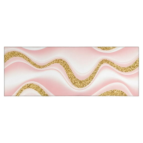 Pink Marble Gold Wave Pattern Kitchen Rug Mat,Kitchen Runner Rugs Non Skid Washable,Decorative Kitchen Floor Mats for Kitchen,Sink,Laundry,17"X47"