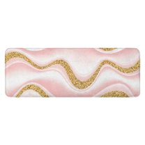 Pink Marble Gold Wave Pattern Kitchen Rug Mat,Kitchen Runner Rugs Non Skid Washable,Decorative Kitchen Floor Mats for Kitchen,Sink,Laundry,17"x47.2"
