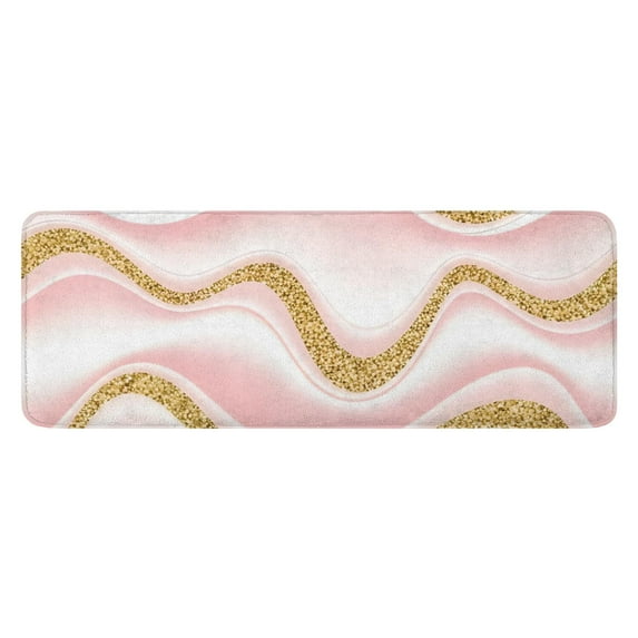 Pink Marble Gold Wave Pattern Kitchen Rug Mat,Kitchen Runner Rugs Non Skid Washable,Decorative Kitchen Floor Mats for Kitchen,Sink,Laundry,17"x47.2"