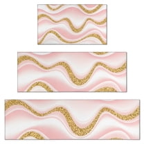 Pink Marble Gold Wave Pattern Kitchen Rugs Sets Of 3,Kitchen Runner Rugs Non Skid Washable,Decorative Kitchen Floor Mats for Kitchen,Sink,Laundry,17"x30"  17"x47"   17"x59"