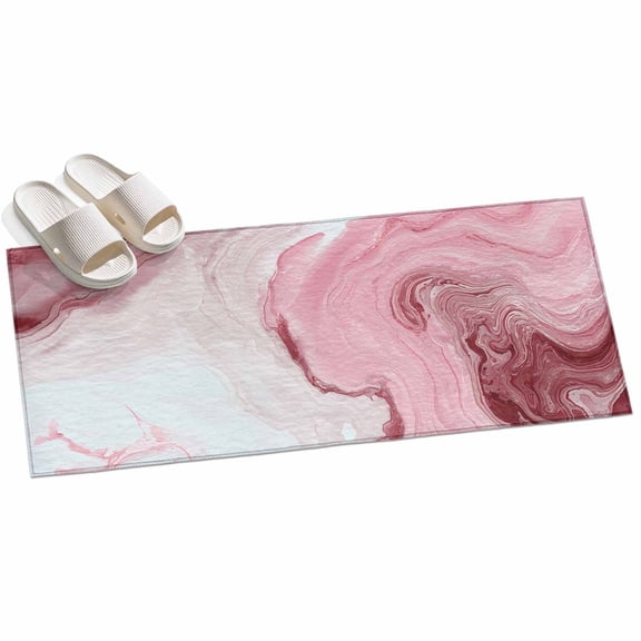 Pink Marble Hallway Runner Rug 2x6 Washable Non Slip Kitchen Runner Rug for Bedside Bathroom Soft Low Pile Summer Ocean Wave Red Ombre Indoor Floor Carpet Area Rugs for Living Room Bedroom Office