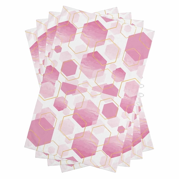 Pink Marble Kitchen Towels Set of 4, Water Absorbent Dish Towel, Gold White Geometric Hexagon Modern Decorative Hand Towels - Quick Drying Cloth for Cooking Baking, 18x28 Inch