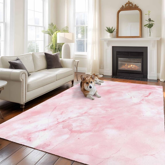 Pink Marble Large Area Rugs 6x9 ft Abstract Pink White Gradient Stone Texture Modern Washable Rug Non Slip Indoor Carpet Absorbent Floor Mat for Living Room Bedroom Dining Room