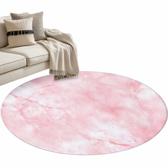 Pink Marble Large Area Rugs for Bedroom Living Room, Soft Non Slip Carpet Bedside Rug, Modern Abstract Art Elegant Round Floor Cover Kitchen Accent Rug 3' for Dining Room/Office