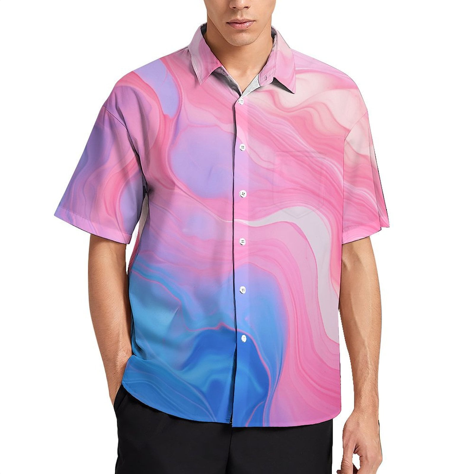 Pink Marble Men's Shirt Short Sleeves Printed Button Down Summer Shirts ...