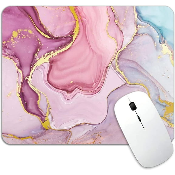 Pink Marble Mouse Pad for Girls and Women, Rectangular Texture Mousepad with Design, Non-Slip Rubber Mice Pad for Personalized Office Computer, 9.5 X 7.9 inch, Beautiful Ink Marble Art