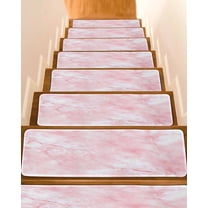 Pink Marble Non-Slip Stair Treads for Wooden Steps, 4 Pack-8x30in Carpet Stair Mats with Adhesive Backing, Noise-Reducing Step Covers for Indoor Stairs, Easy to Install & Residue-Free