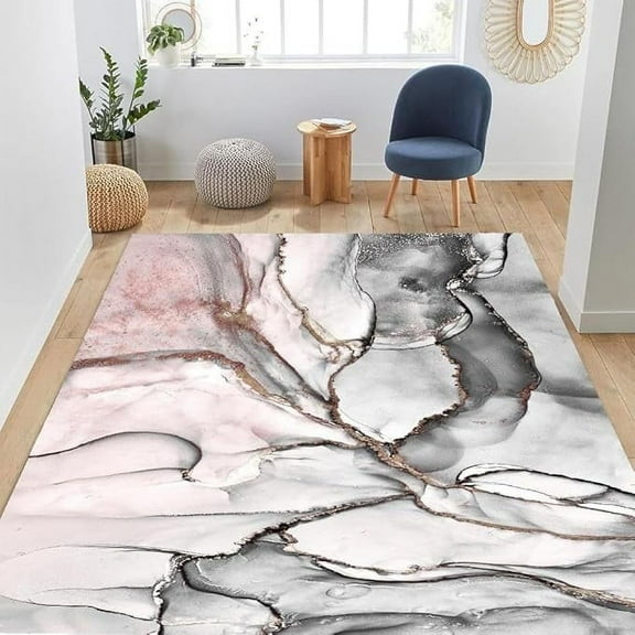 Pink Marble Pattern Area Rug For Living Room, Modern Abstract Style Rugs With Rubber Backing, Indoor Floor Carpet Rug For Bedroom Bedside Dining Room Decor 2 x 3ft