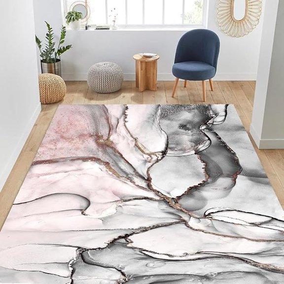 Pink Marble Pattern Area Rug, Modern Abstract Style Rug, Machine Washable Rugs for Entryway Bedroom Bedside Kitchen Hallway Laundry Room Indoor Mat Non Slip Soft Low-Pile 2 x 3ft